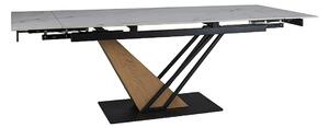 Masa extensibila GENESIS, alb cu efect de marmura/negru/stejar, 180/24