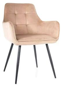 Scaun bej tapitat LEMON, stofa catifelata/metal, 57x47x85 cm
