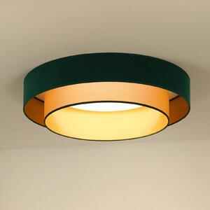 Plafonieră LED Luneta, catifea verde/auriu, Ø 60 cm, dimabil în 3 trepte