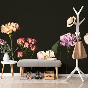 Fototapet flori elegante pe un fundal întunecat