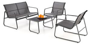 Set gradina CONOR, gri, plasa/sticla/metal, cu masuta, 2 scaune si can