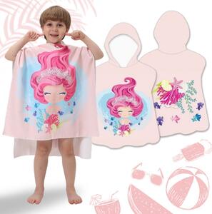 Poncho de plajă pentru copii roz cu sirenă
