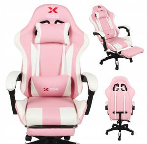 Scaun de gaming Xgaming cu suport pentru picioare - roz și alb