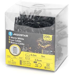 Aigostar - LED ghirlandă de exterior pentru Crăciun 200xLED/8 funcții 3xAA 5,3m IP44 alb cald