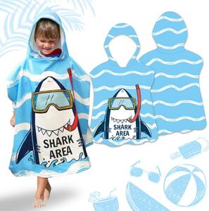 Poncho de plajă pentru copii albastru cu rechin