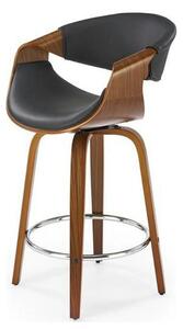 Scaun bar lemn spatar H123, negru/nuc, piele ecologica, 55x51x91 cm