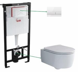 Set vas wc rimless cu capac soft close Villeroy Boch Soul, rezervor incastrat si clapeta alb lucios Alcadrain