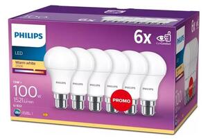 Set 6 becuri LED Philips A60, soclu B22, 13W, 230V, 2700K