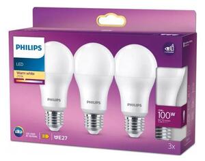 Set de 3 becuri LED Philips A60, soclu E27, 13 W, 230 V, 2700 K