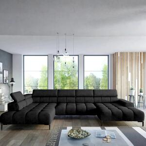 Coltar PLAZA XL, sezlong stanga, stofa catifelata negru - Riviera 100