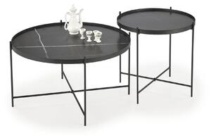 Set 2 masute cafea JULIETA, negru cu efect de marmura/negru
