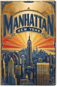 Tablou pe pânză Vintage Manhattan Illustration – Classic Art of NYC Skyline, 40 × 60 cm