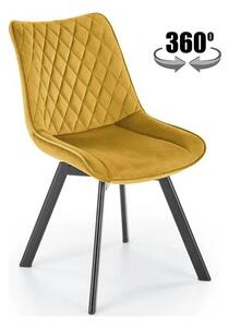 Scaun rotativ K520, galben mustar/negru, stofa catifelata/metal, 45x63