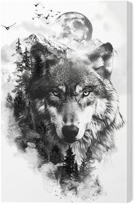 Tablou pe pânză Black and white wolf, 40 × 60 cm