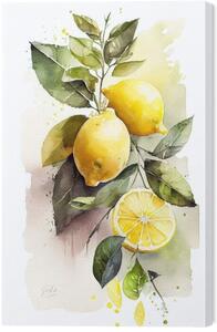 Tablou pe pânză Watercolor Painting of Lemons, kitchen food wall decoration, 40 × 60 cm