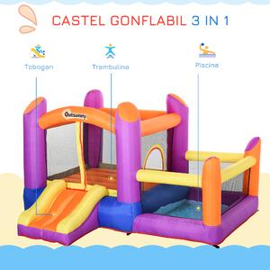 Castel Gonflabil pentru Copii Outsunny cu Trambulina si Piscina, Multicolor, 300x280x170cm | Aosom RO