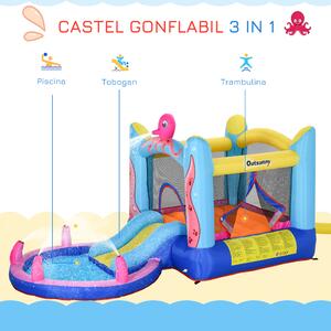 Outsunny Castel Gonflabil cu Trambulină și Tobogan, pentru Copii 3-12 Ani, 380x200x180cm, Multicolor | Aosom Romania