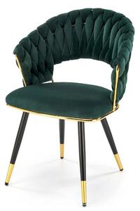 Scaun K551, verde inchis/negru/auriu, stofa catifelata/metal, 62x58x85