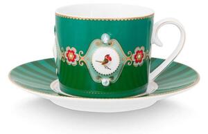 Ceașcă cu farfurioară, Pip Studio, Medallion Emerald-Green, 200ml, colecția Love Birds