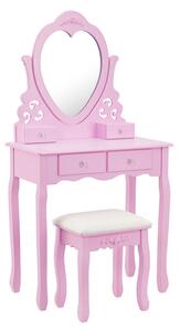 Masã de toaletã „Julia” cu oglindã în formã de inimã si scaun, rosa