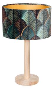 Lampă de masă din lemn cu abajur oval din velur, design frunze, 25 cm - Mels