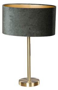 Lampă de masă din alamă cu abajur oval din catifea verde 35cm - Simplo