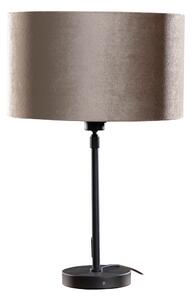Lampă de masă neagră cu abajur din catifea taupe 35cm - Parte