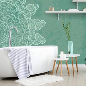 Tapet arabesca verde pe fundal abstract