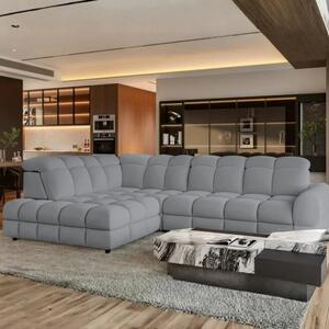 Coltar extensibil 3m TOLLO L, sezlong stanga, stofa catifelata gri - R