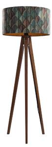 Lampă de podea din lemn de nuc cu abajur din catifea cu design frunze 50cm - Tripod Classic