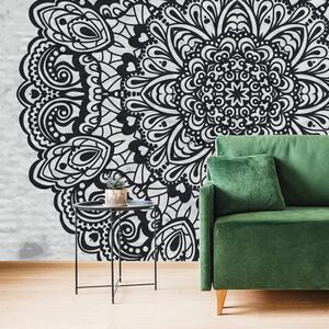Tapet Mandala florală în alb-negru