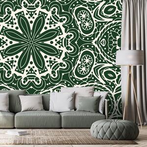 Tapet Mandala albă pe un fundal verde