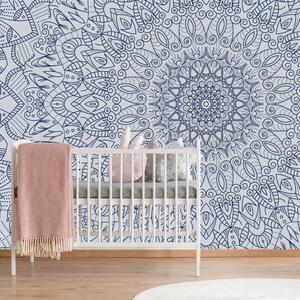 Tapet Mandala decorativă detaliată în culoarea albastră