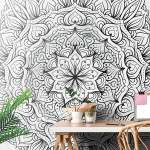 Tapet Mandala etnică abstractă în alb-negru