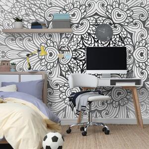 Tapet Mandale etnică în design alb-negru