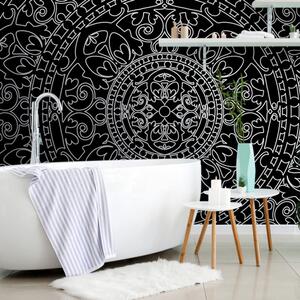 Tapet ornament oriental în alb-negru