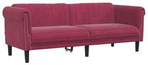 Canapea cu 3 locuri, roșu vin, material catifea