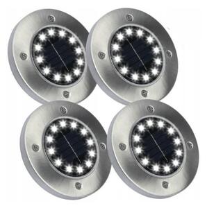 Set 4 spoturi LED cu incarcare solara, lumina alb calda, sticla si otel, negru