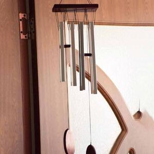 Clopotel de vant cu 8 tuburi sonore metalice argintii pentru casa sau gradina, model Feng-shui