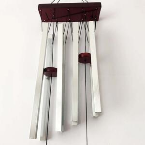 Clopotel de vant cu 8 tuburi sonore metalice argintii pentru casa sau gradina, model Feng-shui
