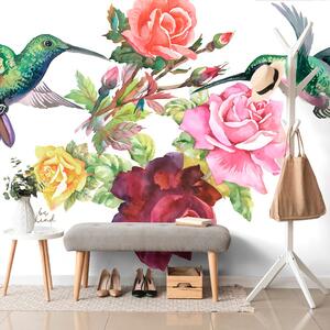 Tapet colibri cu flori