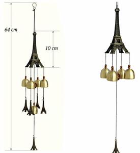Clopotel de vant cu clopotei si Turnul Eiffel pentru casa sau gradina, auriu