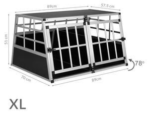 Cutie dublă de transport din aluminiu pentru câini XL, 89x70x51cm, negru/argintiu