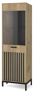Vitrina LAMINO W-1, stejar craft/negru, PAL laminat/polipropilena, 54x