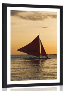 Poster cu passepartout apus de soare frumos la mare