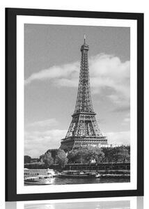 Poster cu passepartout panoramă frumoasă a Parisului în design alb-negru