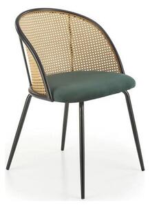 Scaun K508, verde inchis/negru, stofa catifelata/rattan sintetic, 54x5