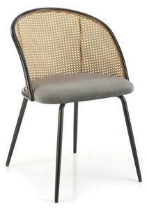 Scaun K508, gri/negru, stofa catifelata/rattan sintetic, 54x57x78 cm