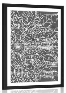 Poster cu passepartout textură de Mandala în design alb-negru