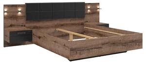 Cadru pat KASSEL 160x200, nuc/negru, PAL/piele ecologica, cu iluminare